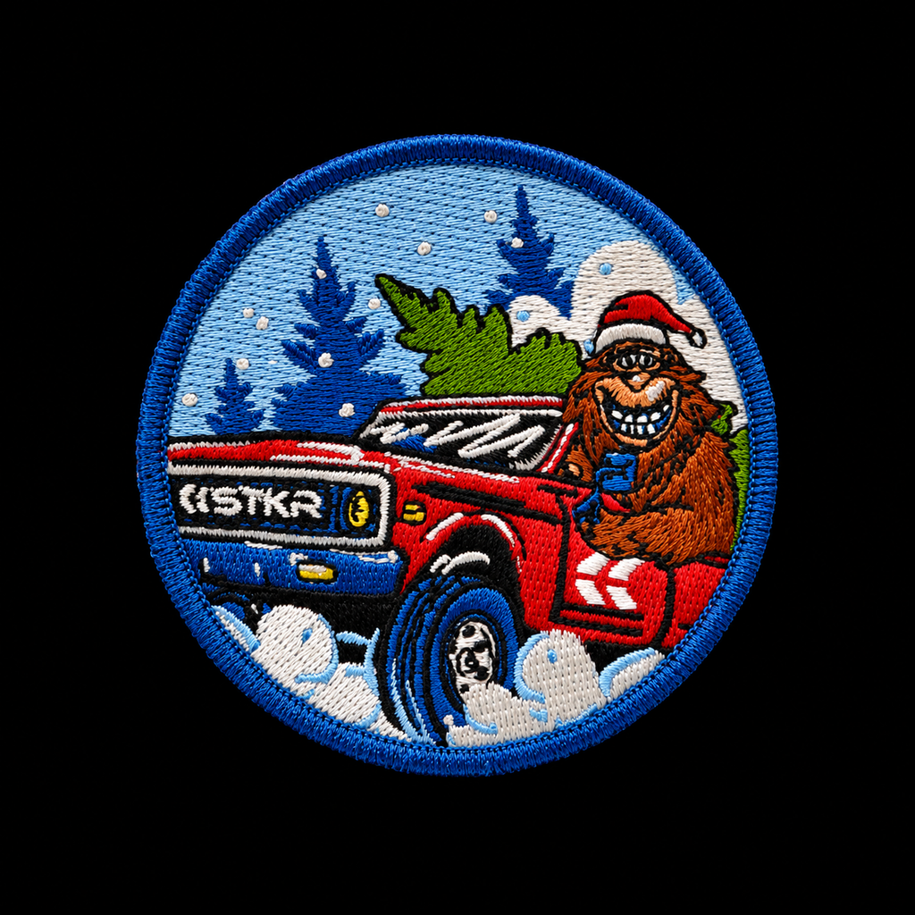 Sassy the Sasquatch Christmas patch on black